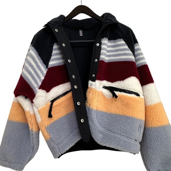 NWOT Free People Hit The Slopes Printed Fleece Jacket Striped - Size Small - Picture 8 of 10